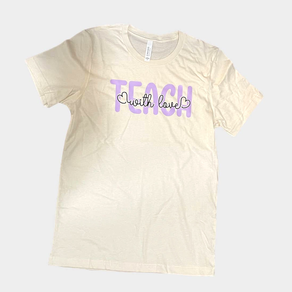 Teach With Love‎ Custom T-Shirt Unisex Medium Cotton Casual Teacher Gift NEW